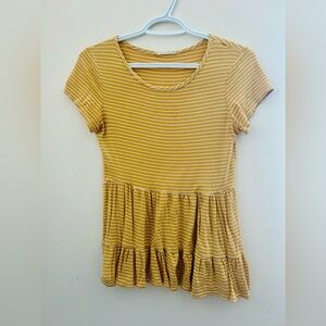 Striped Mustard Yellow Peplum Women's Top